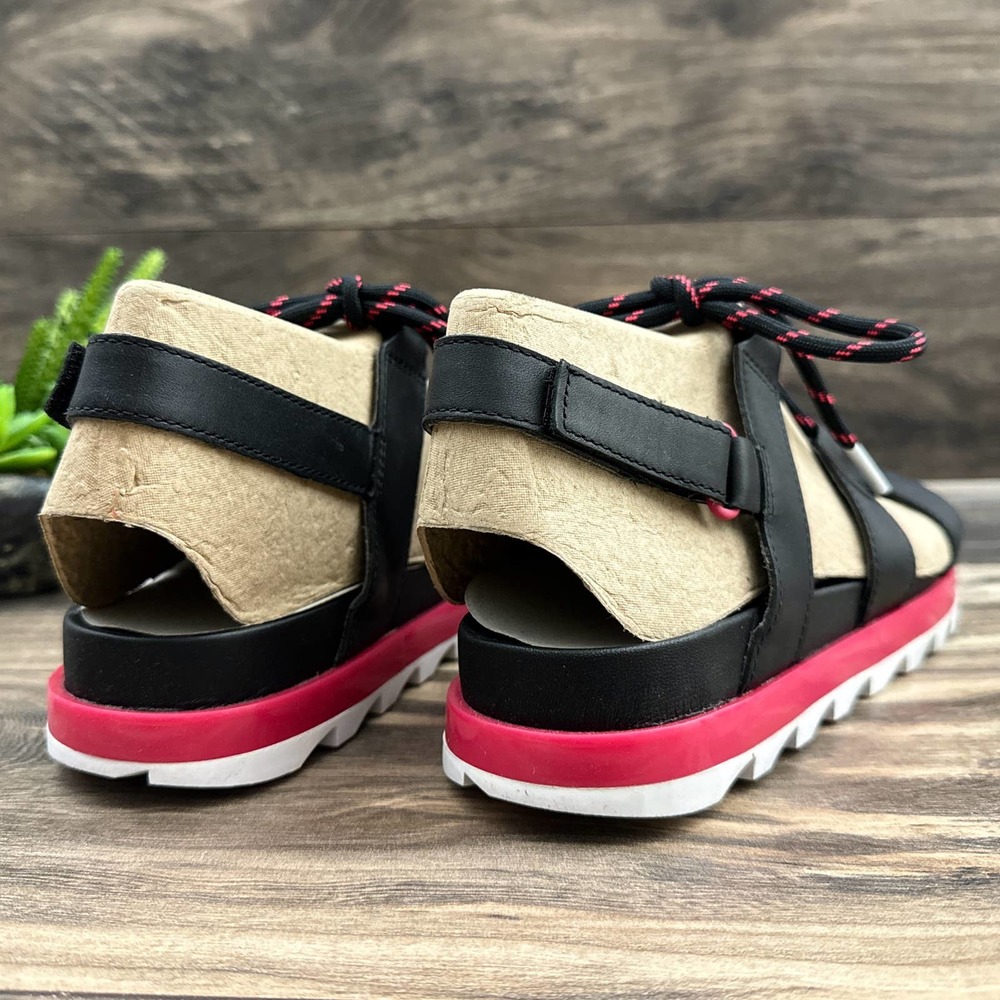 NIB Sorel Roaming Lace 7.5 Slingback Gladiator Flat Leather Sandals Black Pink - Picture 8 of 12
